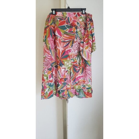 NWT C&C CALIFORNIA $60 FLORAL EMBROIDERED FAUX WRAP RUFFLE MIDI SKIRT SZ XL - Picture 2 of 8